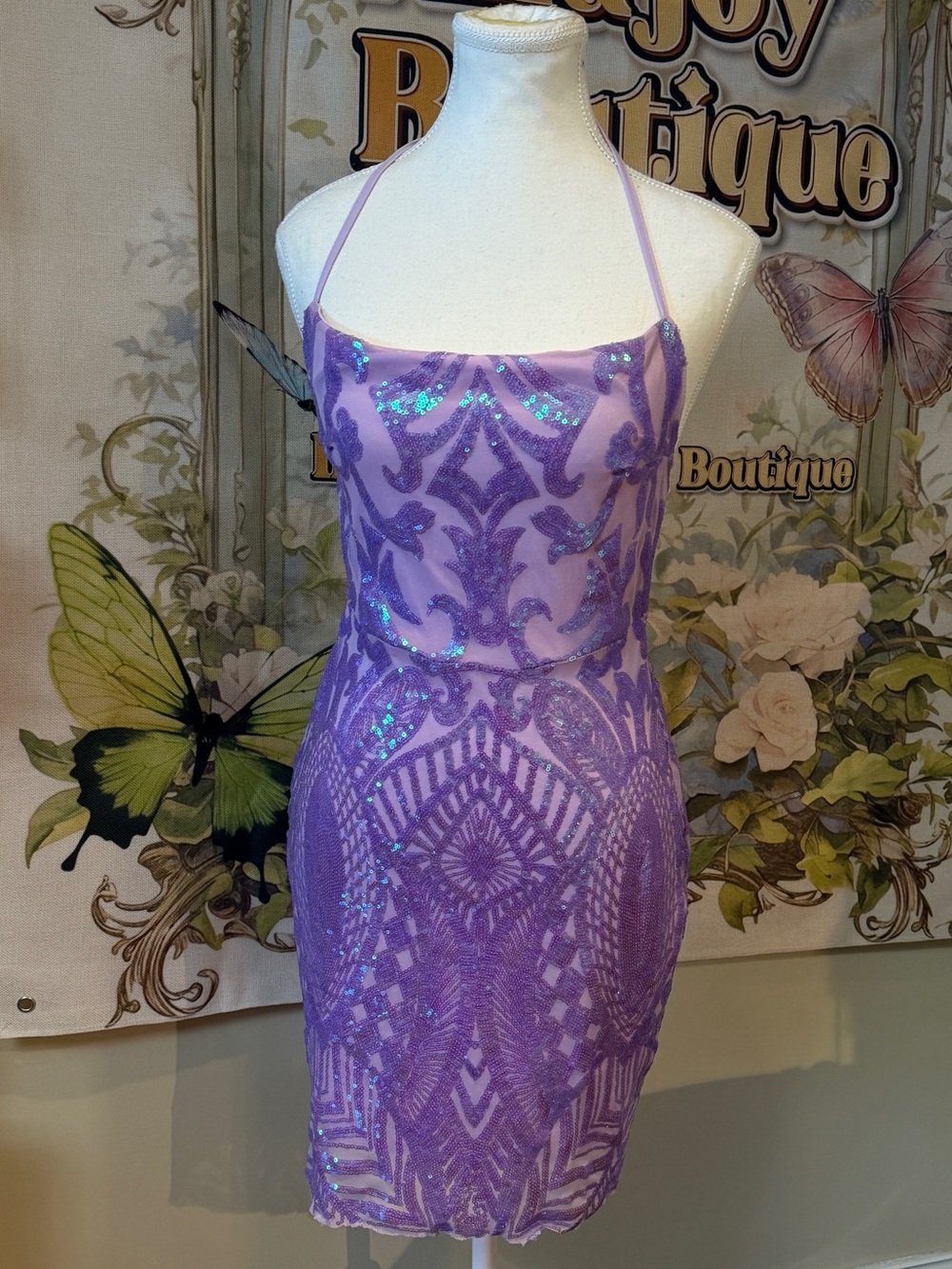 Lavender Sequin Halter Bodycon Dress